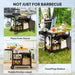Outsunny Stainless Steel BBQ Trolley with Folding Table & Wheels - Black - Samanta Factory