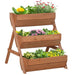 Three-level fir wood garden planter with drainage holes for outdoor and balcony use
