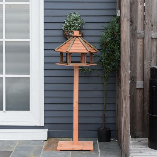 Wooden Bird Feeder Wooden Bird Table Bird Feeder with Roof, Brown, 130cm - Samanta Factory
