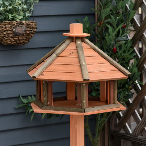 Wooden Bird Feeder Wooden Bird Table Bird Feeder with Roof, Brown, 130cm - Samanta Factory