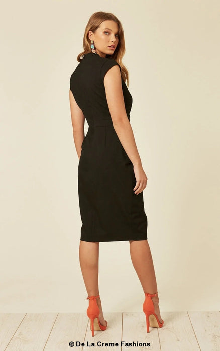 Black V Neck Wrap Dress - Samanta Factory