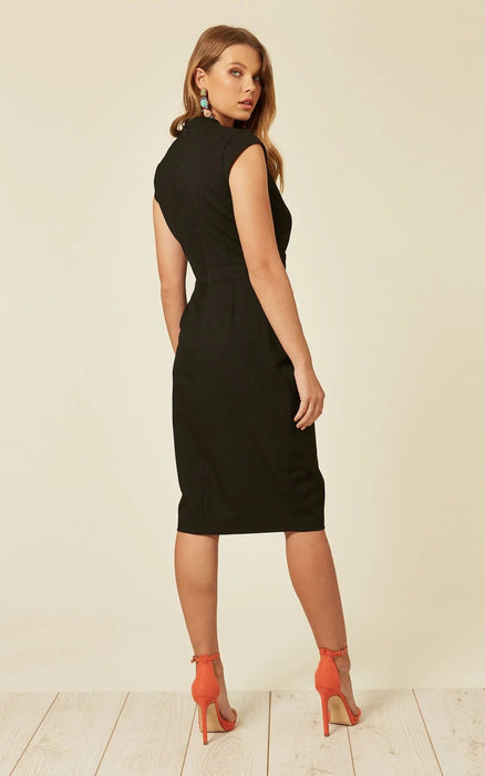 Black V Neck Wrap Dress - Samanta Factory
