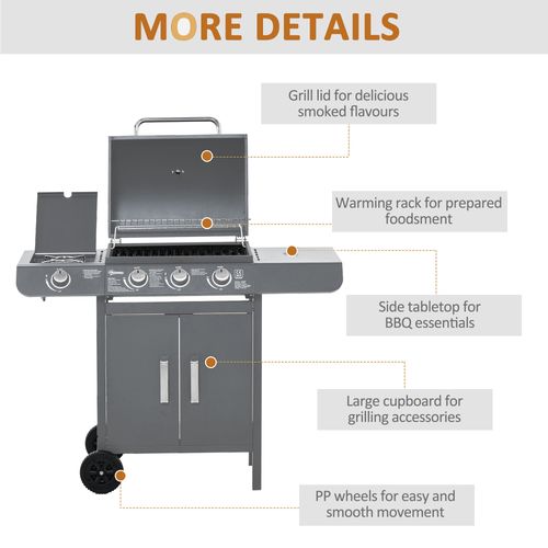 Gas Barbecue Grill – 3+1 Burner with Large Cooking Area - Samanta Factory