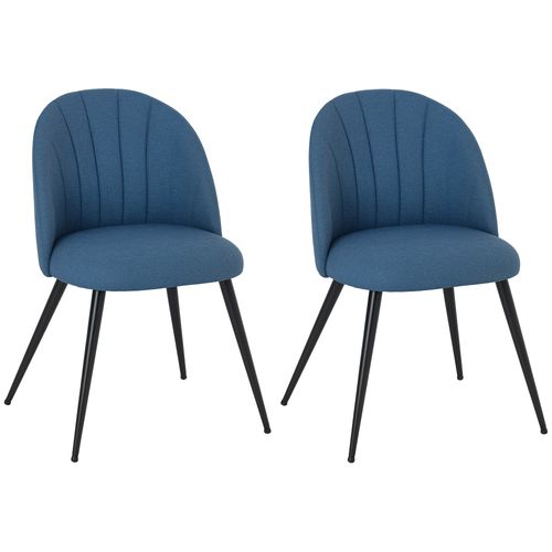  Set of two luxurious velvet dining chairs with ergonomic backrest and steel legs in blue and black