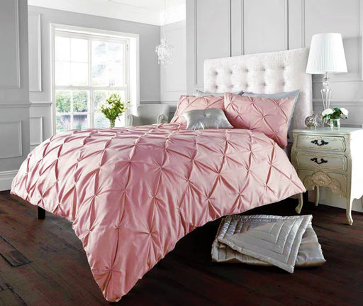 Cotton blend geometric duvet cover set with matching pillowcases in modern bedroom

