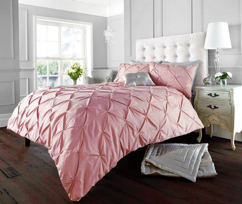 Cotton blend geometric duvet cover set with matching pillowcases in modern bedroom

