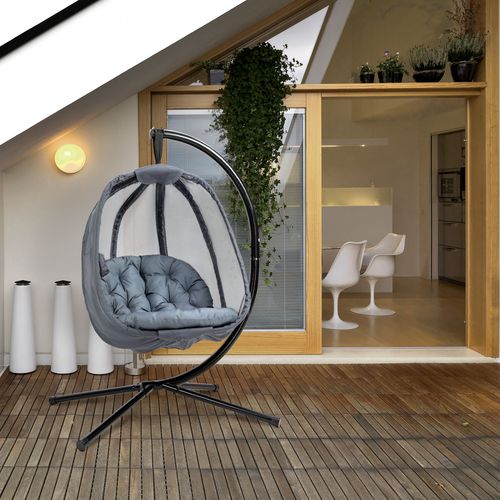 Egg Swing Chair with Stand – Comfortable Folding Basket with Cushion - Samanta Factory