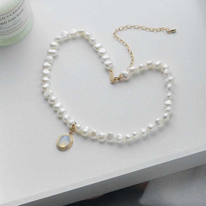 ⚪️ IRREGULAR PEARL NECKLACE | 925 Silver Geometric Pendant ✨ Adjustable Chain (UK’s #1 Minimalist Jewelry) - Samanta Factory