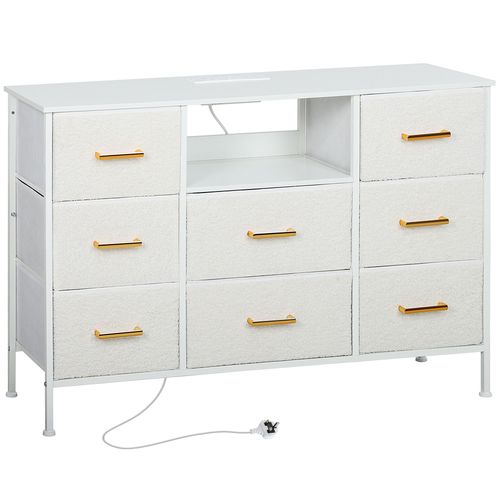 Boucle Chest of Drawers – 8 Drawer Dresser with Power Outlets - Samanta Factory
