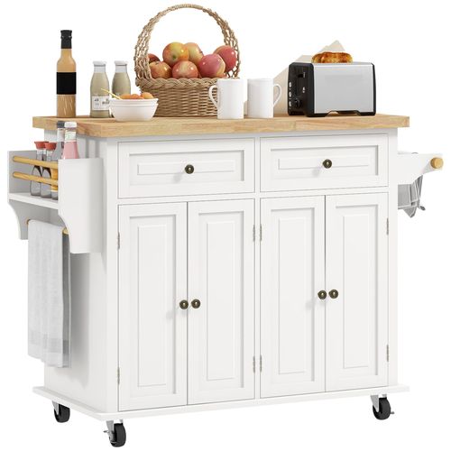 Rolling Kitchen Island Cart – Spacious Storage with Rubberwood Top - Samanta Factory