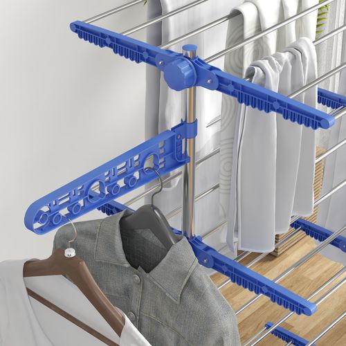 HOMCOM 4-Tier Large Clothes Airer Stainless Steel Clothes Drying Rack Blue - Samanta Factory