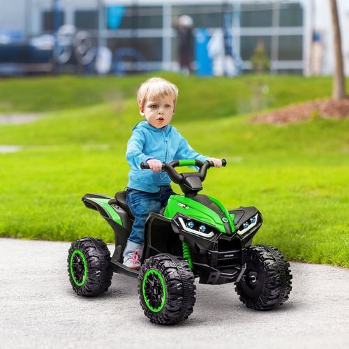 Green and white children's electric quad bike with LED lights - ride-on toy UK