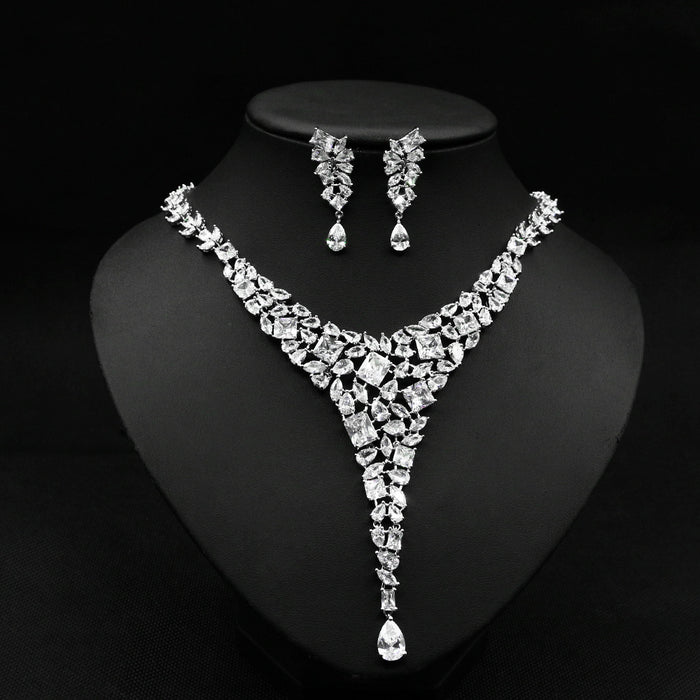 ✨ Designer-Inspired Bridal Set | Gold-Plated Zircon Necklace + Earrings 💎 (5 Colours!) - Samanta Factory