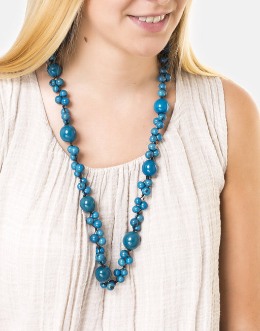 Handmade Feliz Necklace with acai seeds and tagua nuts, eco-friendly and organic jewelry