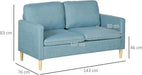2-Seater Sofa | Modern Linen-Look Couch w/ Storage Pockets & Wood Legs - Blue - Samanta Factory