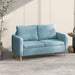 2-Seater Sofa | Modern Linen-Look Couch w/ Storage Pockets & Wood Legs - Blue - Samanta Factory
