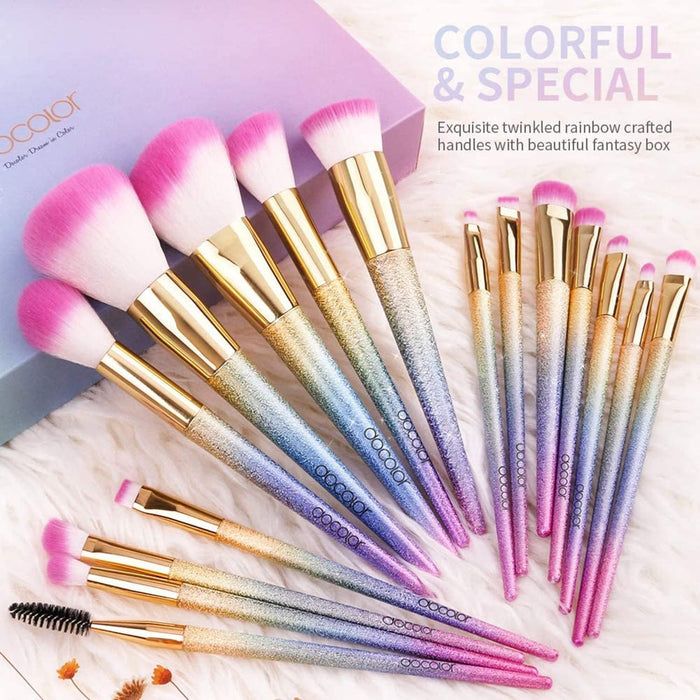 16-piece professional rainbow makeup brush set with gift box