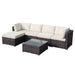 Outsunny 6-Piece Rattan Garden Set | Modular Sofa w/ Tempered Glass Table & Footstool - Brown - Samanta Factory