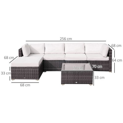 Outsunny 6-Piece Rattan Garden Set | Modular Sofa w/ Tempered Glass Table & Footstool - Brown - Samanta Factory