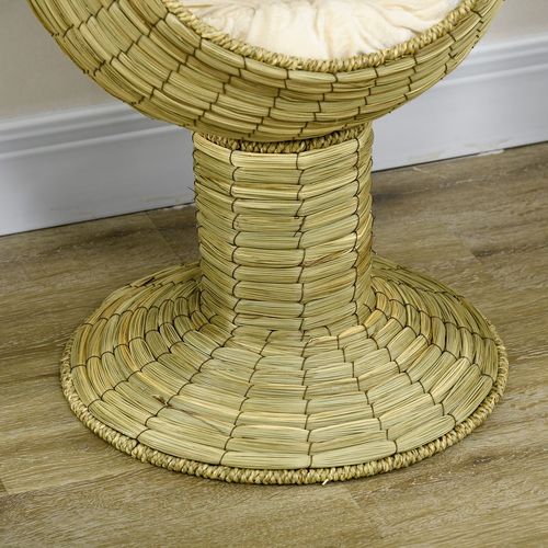 PawHut Raised Cat House, Natural Mat Grass Cat Bed w/ Stand Cushion, 41x 69 cm - Samanta Factory