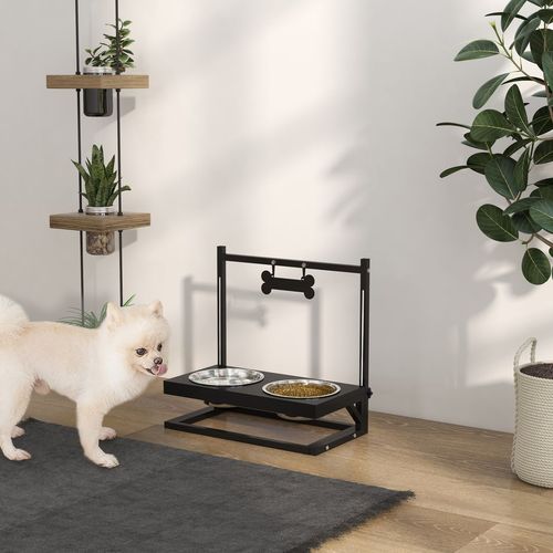 Adjustable dog bowl stand with stainless steel bowls and non-slip rubber feetFactory