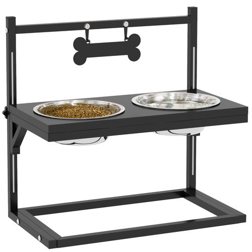 Adjustable dog bowl stand with stainless steel bowls and non-slip rubber feet