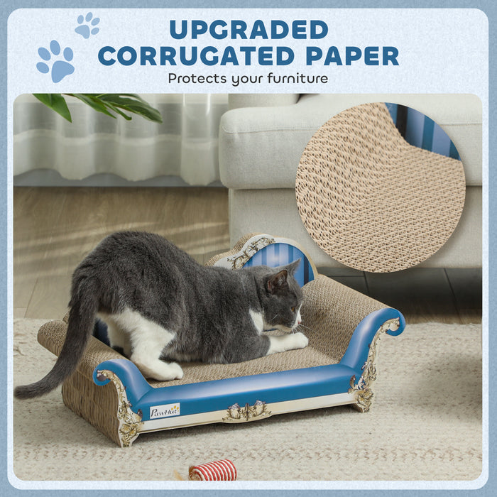 PawHut 2 in1 Cat Scratcher with Catnip, Cardboard Lounge Bed, Blue - Samanta Factory
