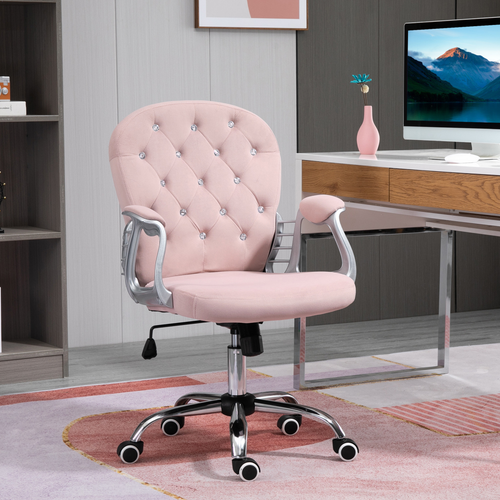 Velvet Office Chair – Adjustable Swivel Design with Diamante Tufted Back - Samanta Factory