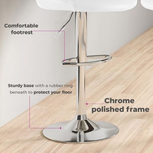 Bar Stools – Height Adjustable Leather Seat with 360° Swivel & Chrome Base - Samanta Factory