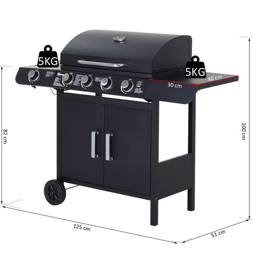 4+1 Gas BBQ Grill – Stainless Steel Burners with Side Burner & Storage for Outdoor Cooking - Samanta Factory
