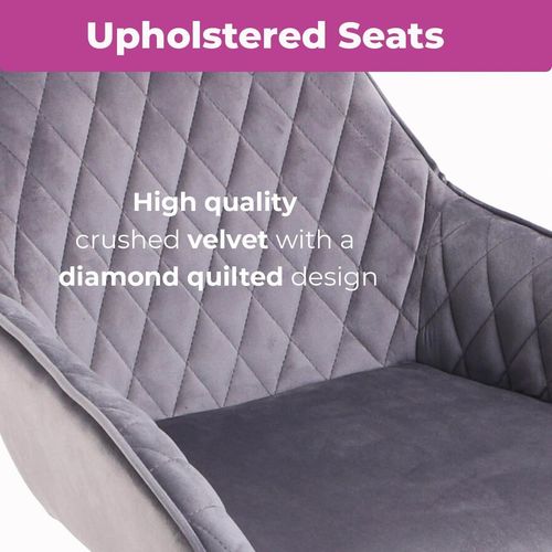 Velvet Bar Stools Set of 2 – Diamond Quilted Design with Arm & Foot Rests - Samanta Factory