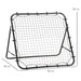 Black rebounder net trainer with steel frame and PE mesh, adjustable kickback angle for solo sports drills at home