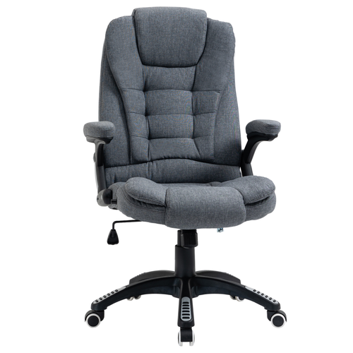 High Back Grey Office Chair with Recline, Armrests, and Swivel Wheels – Linen Upholstery


