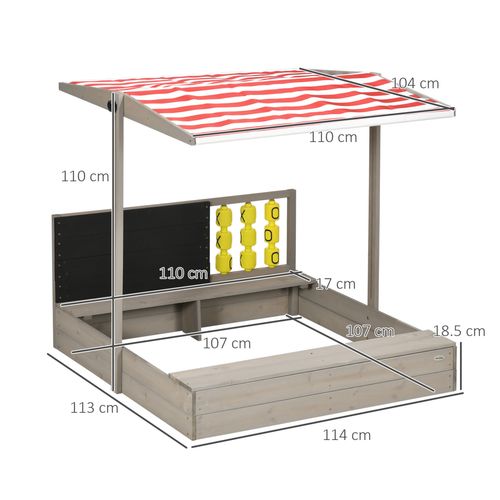 Kids Wooden Sandpit – Adjustable Canopy & Built-In Games - Samanta Factory