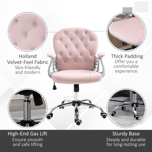 Velvet Office Chair – Adjustable Swivel Design with Diamante Tufted Back - Samanta Factory