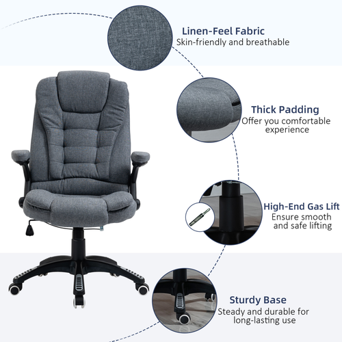 High Back Office Chair – Linen Upholstery with Recline & Adjustable Height - Samanta Factory
