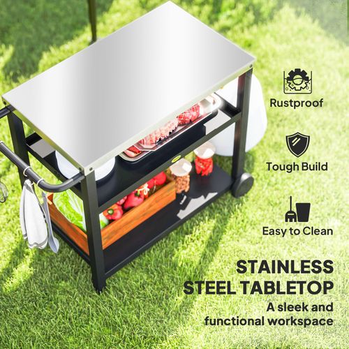 Outdoor BBQ Prep Table – Stainless Steel Worktop with Storage & Wheels - Samanta Factory