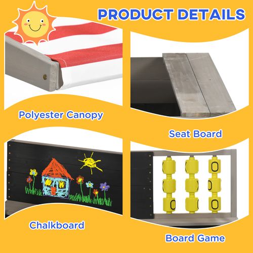 Kids Wooden Sandpit – Adjustable Canopy & Built-In Games - Samanta Factory