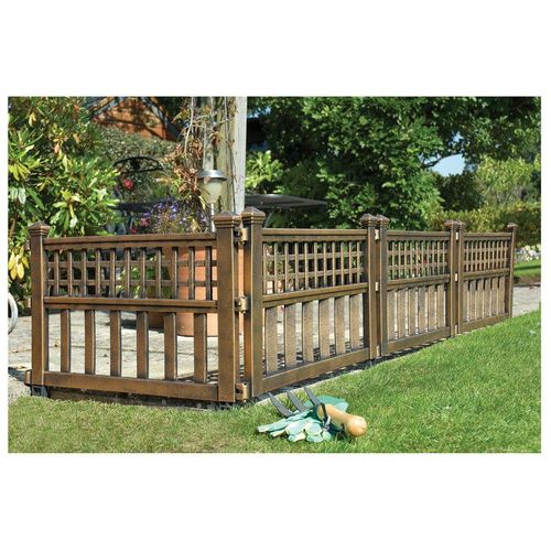 Bronze/green decorative garden edging fence panels with ground spikes (pack of 4)

