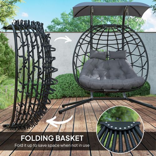 Double Rattan Swing Chair – Weather-Resistant Hanging Egg Seat for Two - Samanta Factory