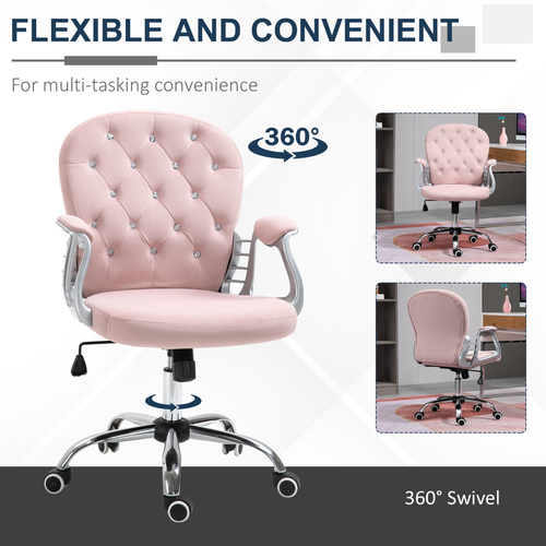 Velvet Office Chair – Adjustable Swivel Design with Diamante Tufted Back - Samanta Factory