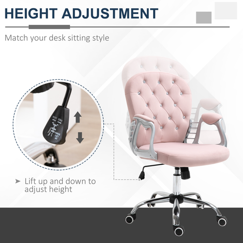 Velvet Office Chair – Adjustable Swivel Design with Diamante Tufted Back - Samanta Factory