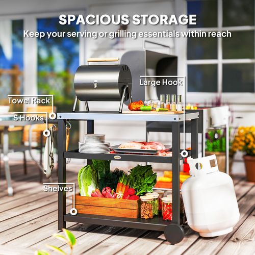 Outdoor BBQ Prep Table – Stainless Steel Worktop with Storage & Wheels - Samanta Factory