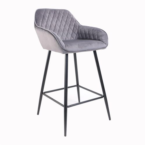 Velvet Bar Stools Set of 2 – Diamond Quilted Design with Arm & Foot Rests - Samanta Factory