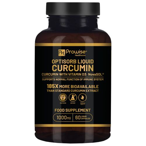 High-Absorption Liquid Curcumin Capsules with Vitamin D3 in Allergen-Free Vegan Formula


