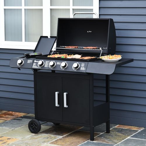 4+1 Gas BBQ Grill – Stainless Steel Burners with Side Burner & Storage for Outdoor Cooking - Samanta Factory