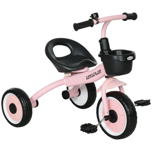 Pink and Black Kids Tricycle with Adjustable Seat, Bell & Basket for Toddlers

