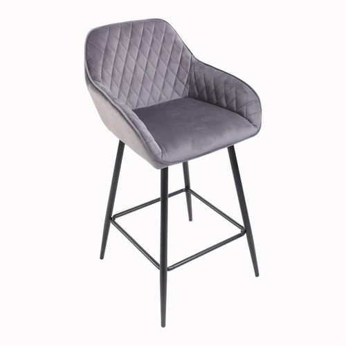 Velvet Bar Stools Set of 2 – Diamond Quilted Design with Arm & Foot Rests - Samanta Factory