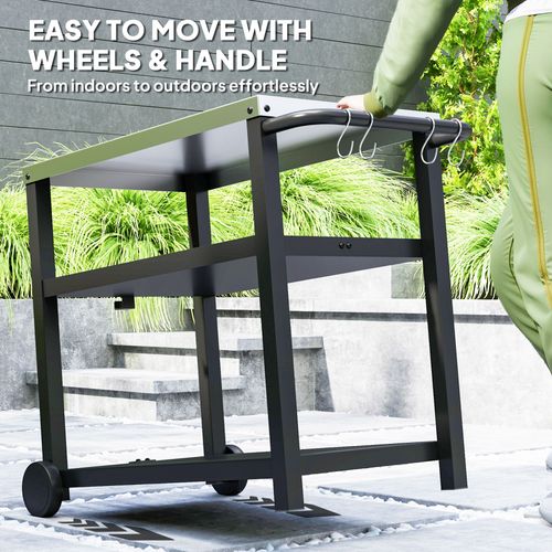 Outdoor BBQ Prep Table – Stainless Steel Worktop with Storage & Wheels - Samanta Factory
