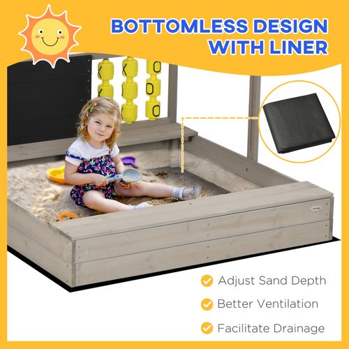 Kids Wooden Sandpit – Adjustable Canopy & Built-In Games - Samanta Factory
